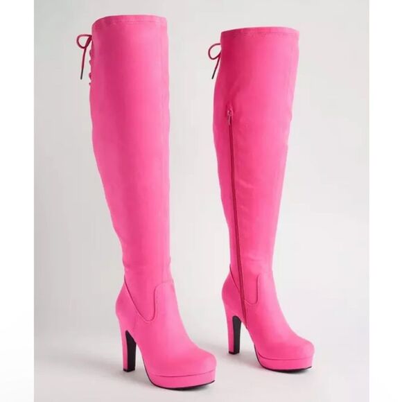 Torrid Over the Knee Platform Boots - Hot Pink - Size 12 Wide Width - Picture 1 of 10